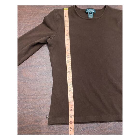 Lauren Ralph Lauren Women’s Brown Ribbed Long Sleeve Top Size L Stretch Classic‎ - Picture 7 of 7
